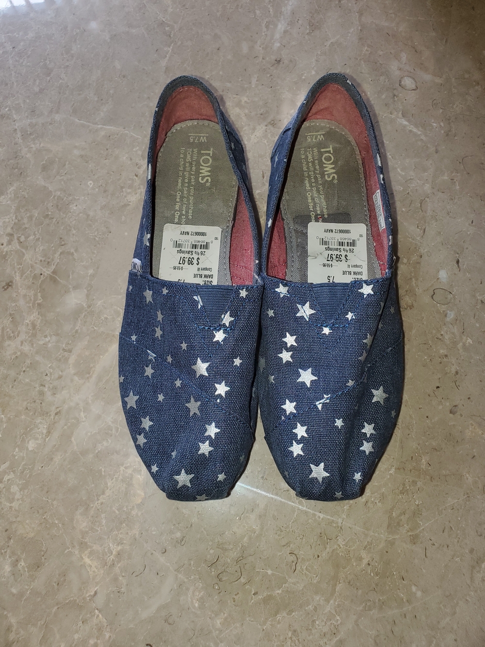 Toms Kids Navy Star Slip-Ons with White Star Print